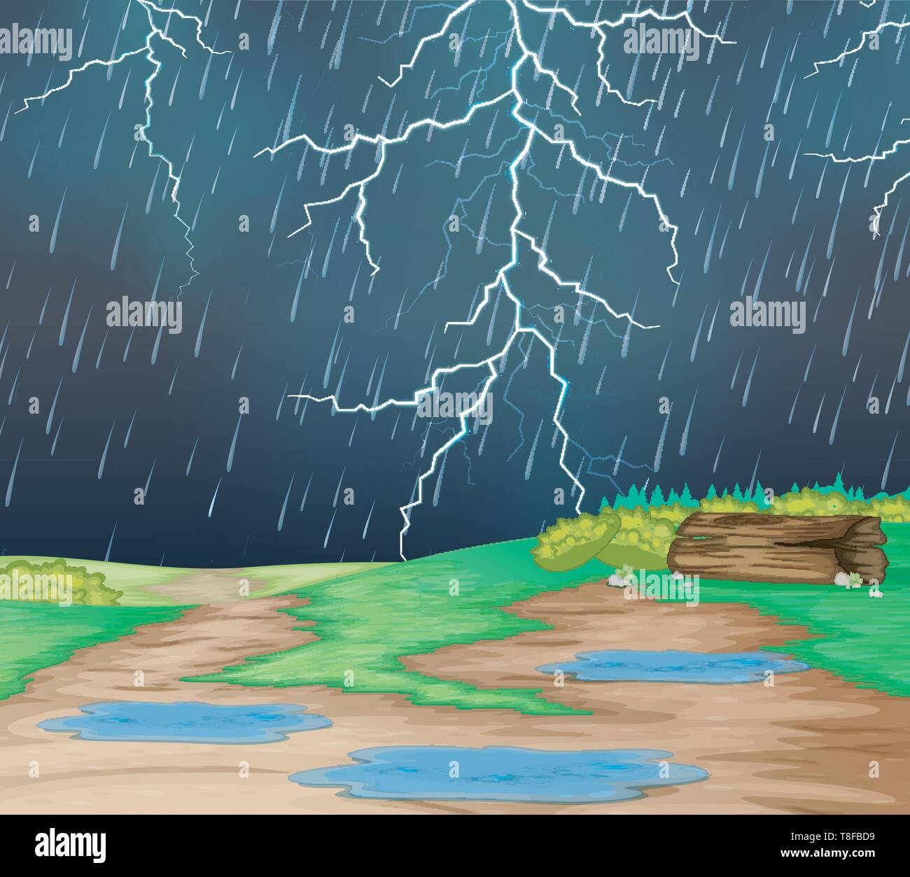 Pleut dans nature paysage illustration Illustration de Vecteur