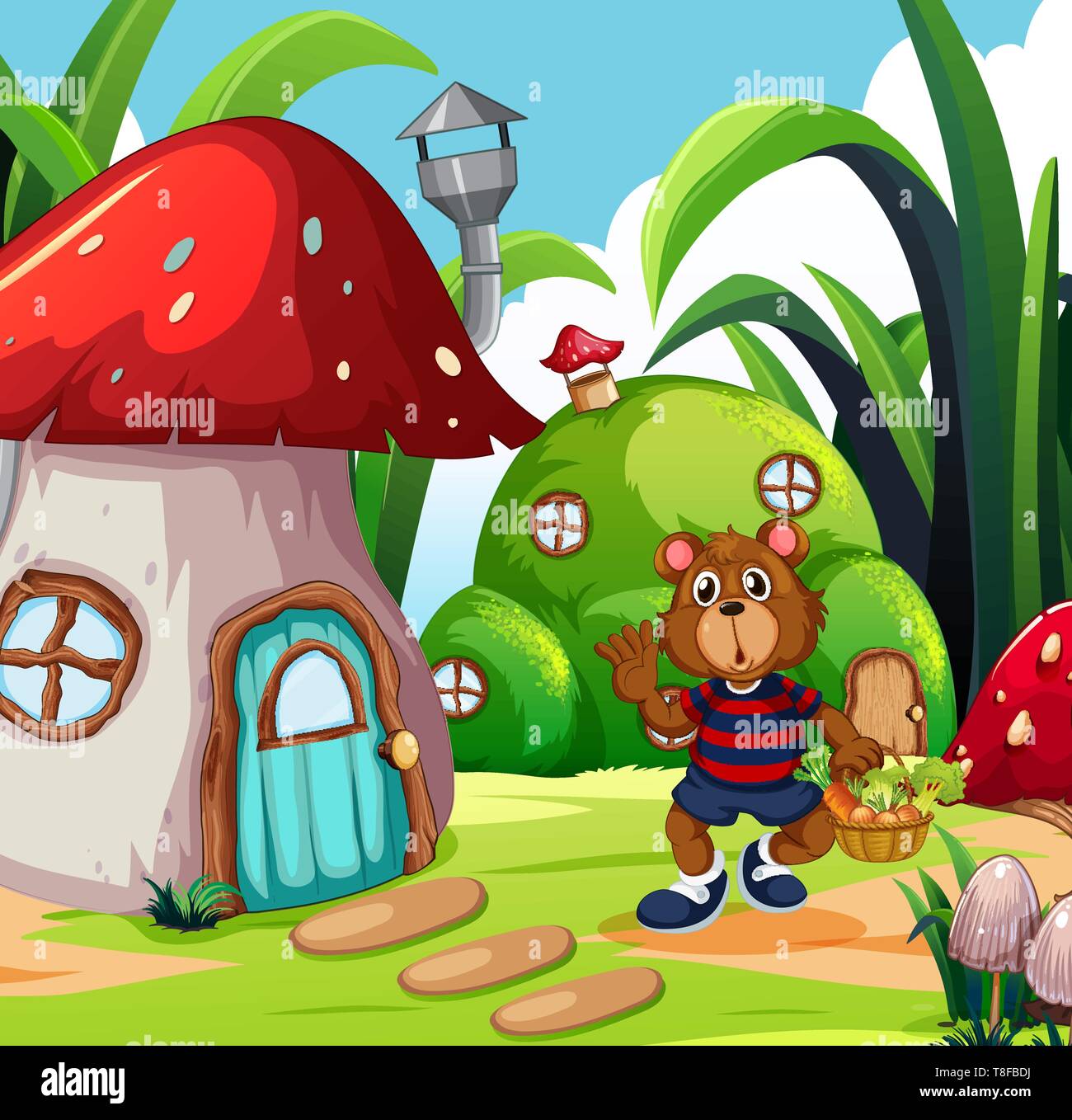 Un ours avec le panier de légumes à fantasy land illustration Illustration de Vecteur