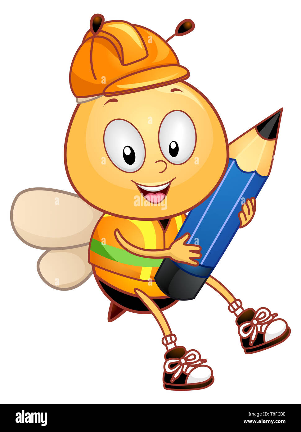 Illustration d'une abeille portant Construction Hard Hat Holding Pencil Banque D'Images