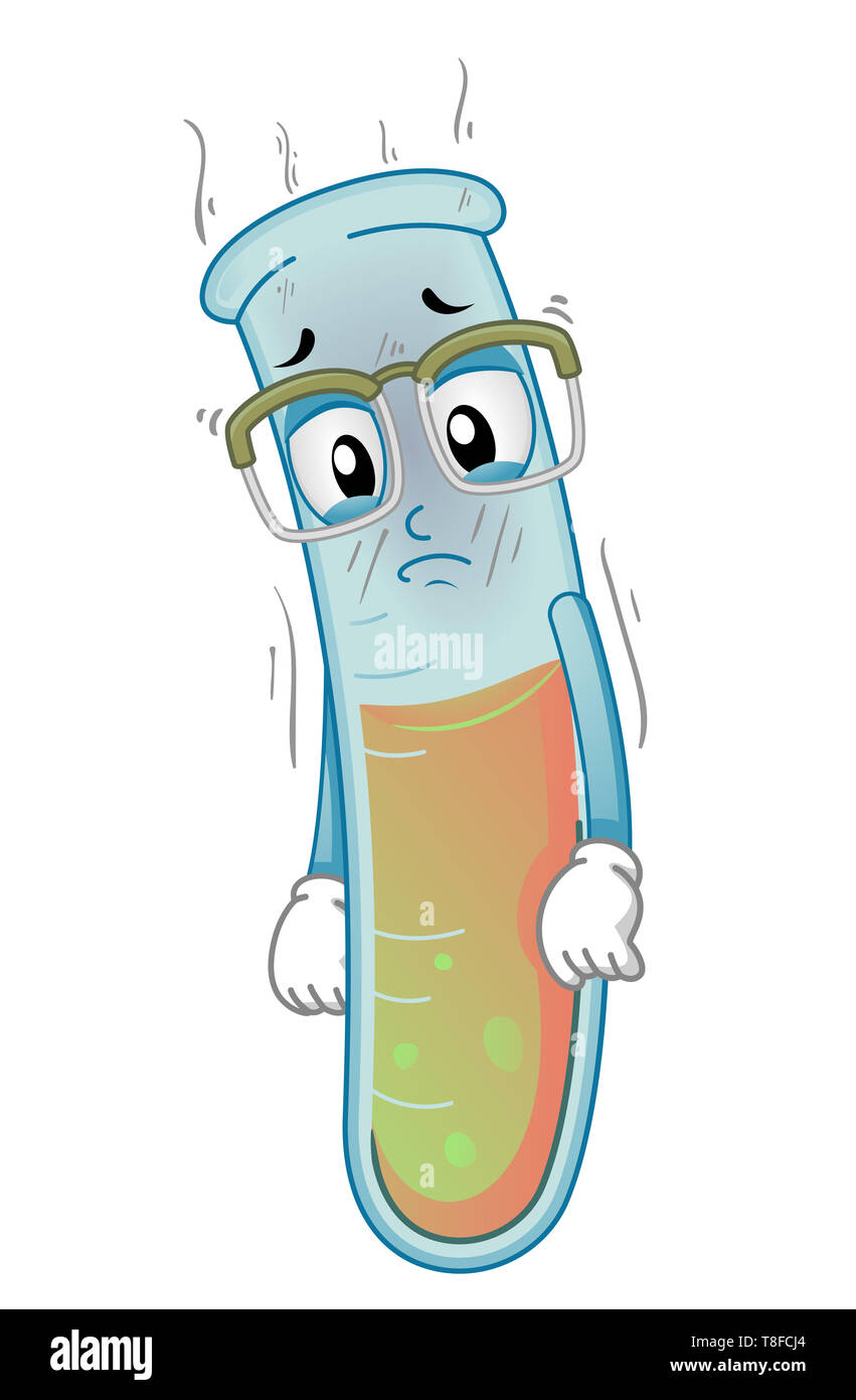 Illustration d'un triste et Burnt Out Test Tube Mascot comme l'échec d'une expérience de Chimie Banque D'Images