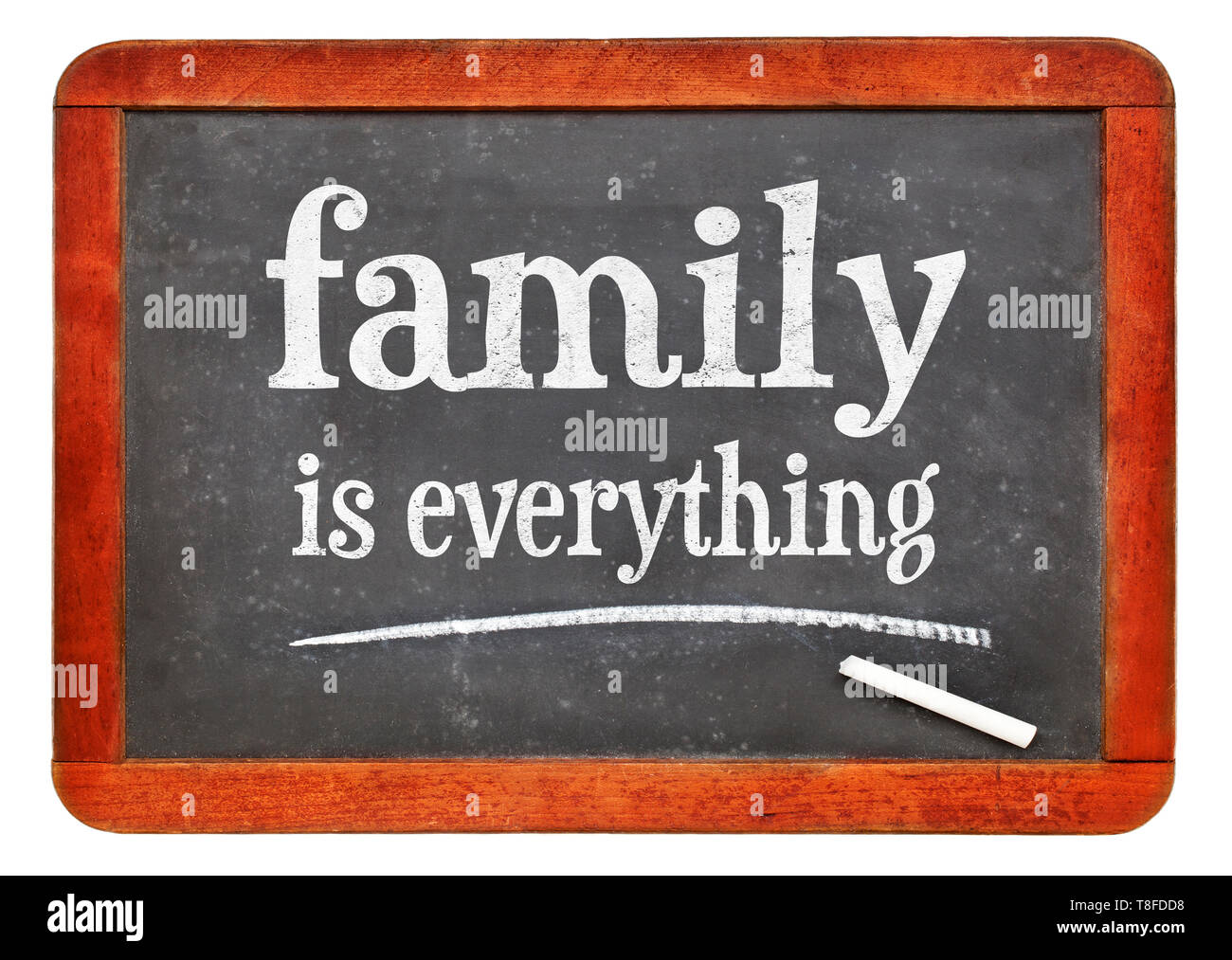 La famille est tout - craie blanche du texte sur un tableau noir ardoise vintage Banque D'Images