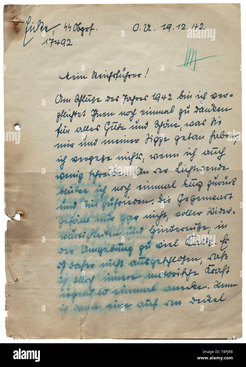 Theodor Eicke - une lettre manuscrite de quatre pages de Himmler contresigné avec Himmler's initiales HH', (tr) Reichsführer 'My ! À la fin de l'année 1942 je suis obligé de vous remercier une fois encore pour tout bon et beau que vous avez fait pour moi et ma famille...l'actuel ne plaît pas à moi du tout, plein d'obstacles et repulsiveness...plus forte intérieurement et prêt pour l'action...devenir enragé, quand on voit l'épuisement en uniforme autour de la mouture ici dans cette odieuse place derrière la ligne de front...pour la nouvelle année 1943 Je vous souhaite, ainsi qu'à la res.Div. tout le meilleur de m, Editorial-Use-seulement Banque D'Images