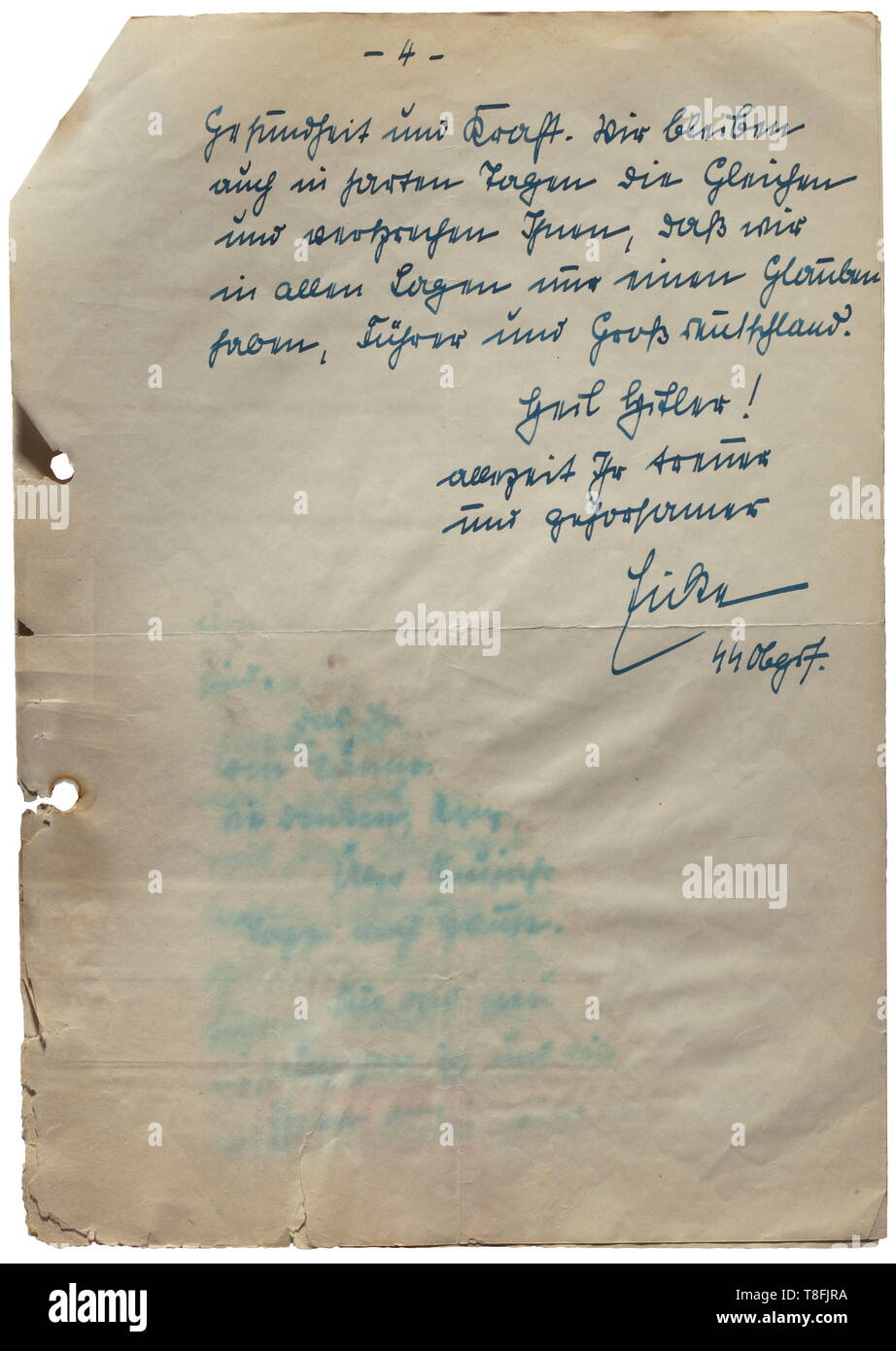 Theodor Eicke - une lettre manuscrite de quatre pages de Himmler contresigné avec Himmler's initiales HH', (tr) Reichsführer 'My ! À la fin de l'année 1942 je suis obligé de vous remercier une fois encore pour tout bon et beau que vous avez fait pour moi et ma famille...l'actuel ne plaît pas à moi du tout, plein d'obstacles et repulsiveness...plus forte intérieurement et prêt pour l'action...devenir enragé, quand on voit l'épuisement en uniforme autour de la mouture ici dans cette odieuse place derrière la ligne de front...pour la nouvelle année 1943 Je vous souhaite, ainsi qu'à la res.Div. tout le meilleur de m, Editorial-Use-seulement Banque D'Images