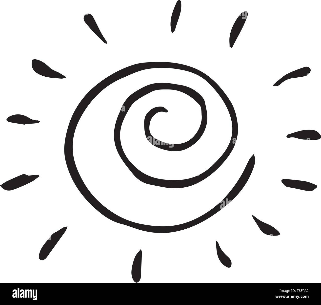 Noir et blanc à la main créative sun vector illustration. Illustration de Vecteur