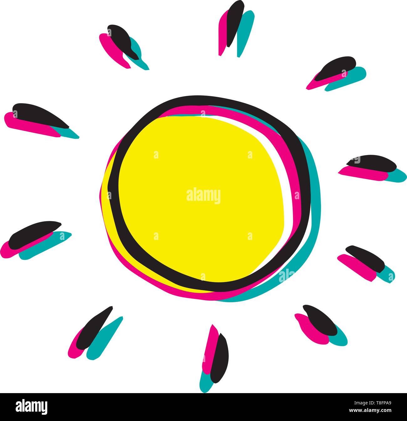 Style enfantin moderne vector dessin à la main d'un soleil. Illustration de Vecteur