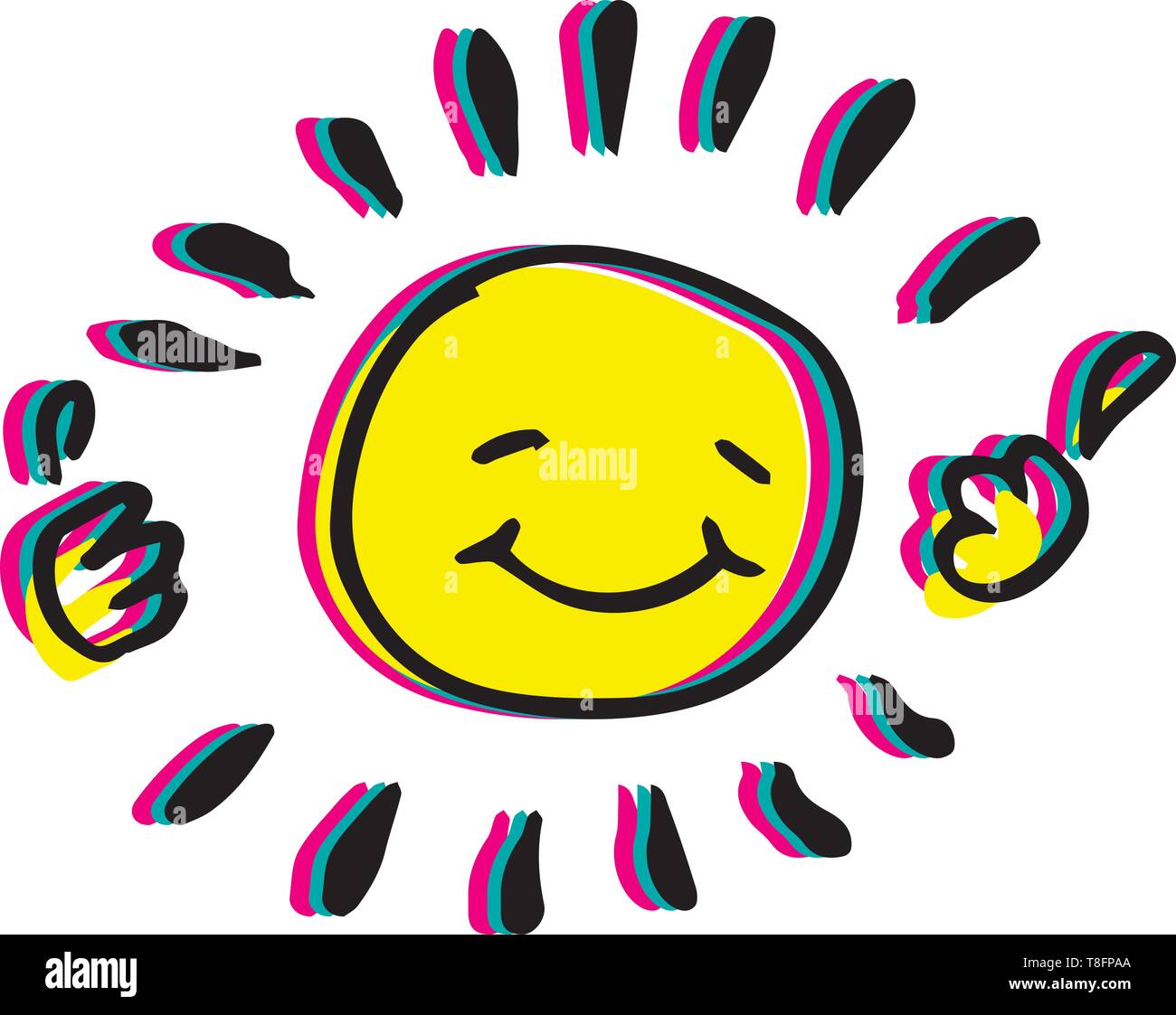 Bien heureux dans vector illustration cartoon style enfantin. Dessin à la main libre. Illustration de Vecteur