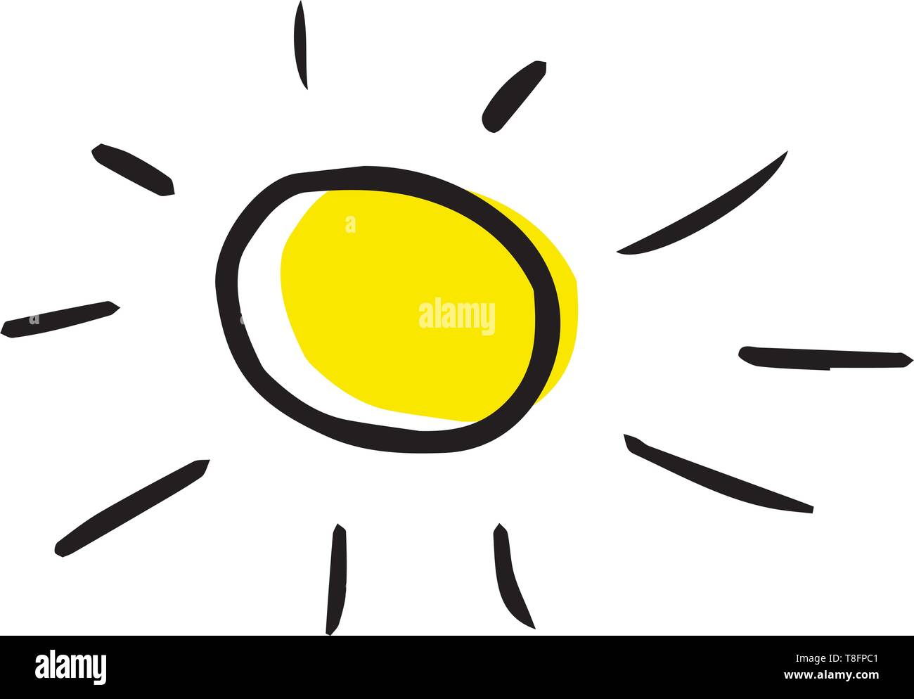 Vecteur moderne dessin à la main d'un soleil dans le style enfantin. Illustration de Vecteur