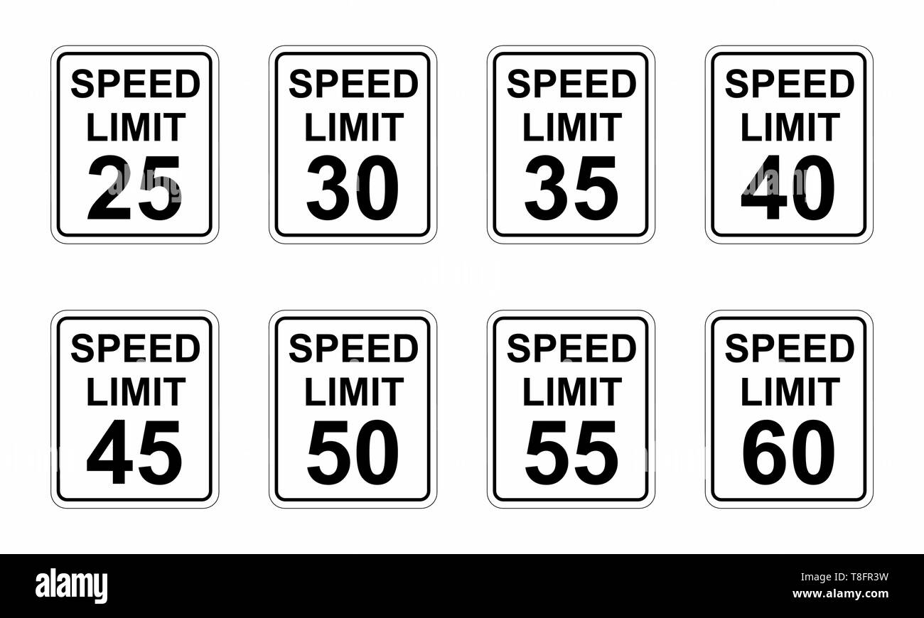 Un jeu de limite de vitesse différents panneaux routiers Illustration de Vecteur