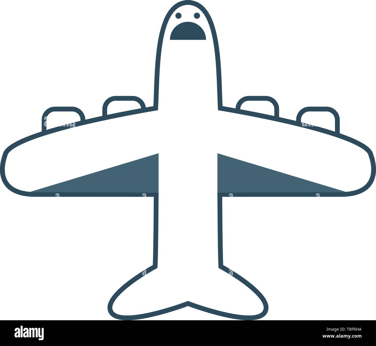 Le plan bleu le véhicule de pilotage, avec l'aile fixe a un mignon petit visage avec deux yeux et hurler tout en jeu vol isolé sur blanc ba Illustration de Vecteur