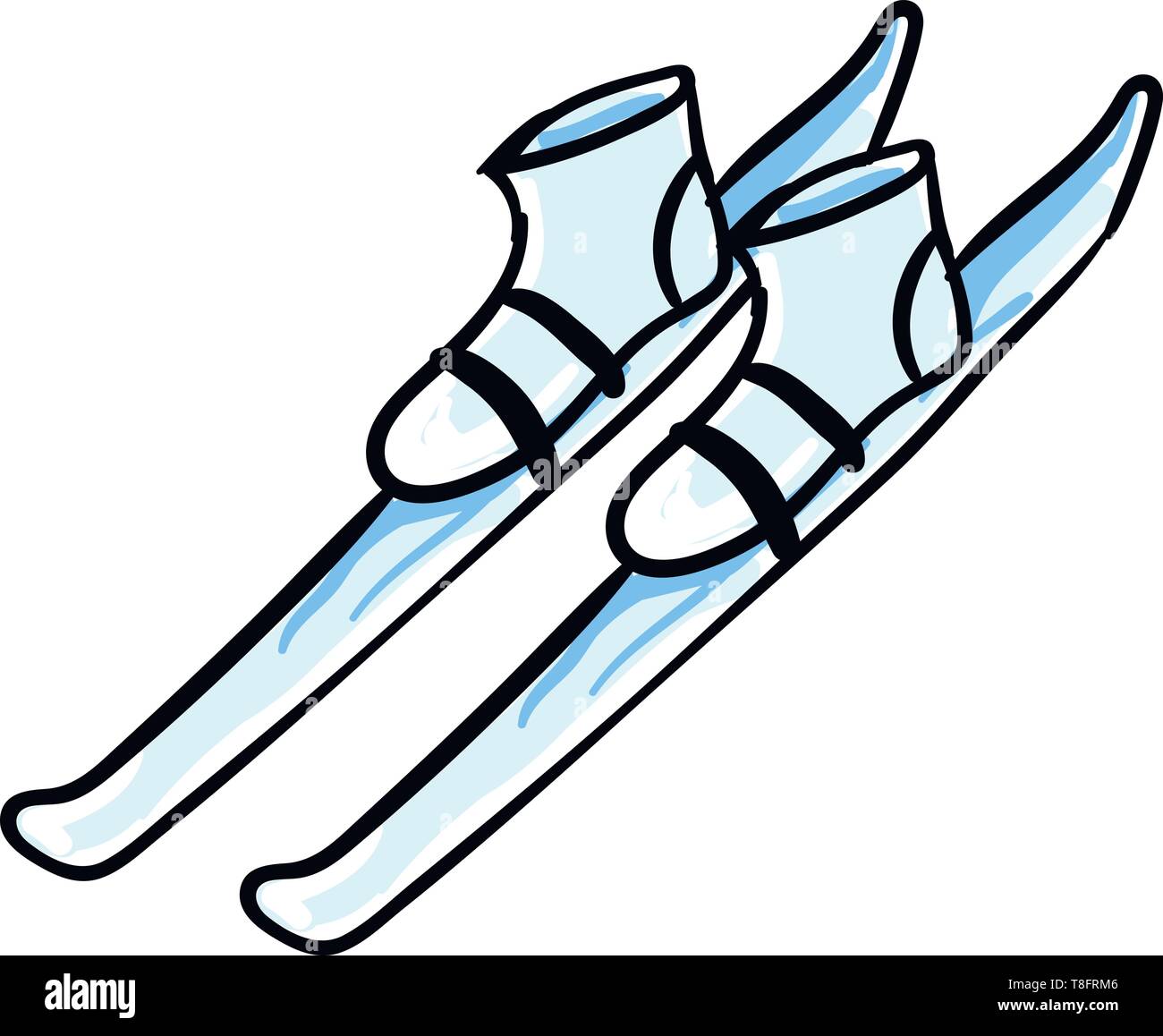 Une paire de chaussures fixées aux skis avec long, étroit, morceaux de matériau souple, a souligné et mis en place à l'avant, généralement, à conduire sur Illustration de Vecteur