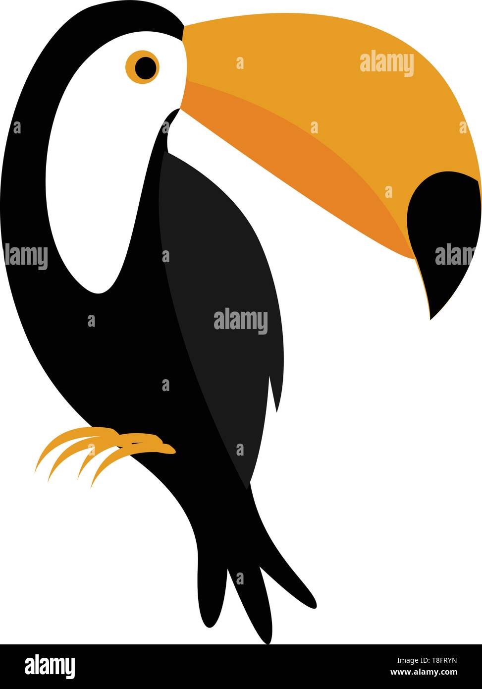 Un oiseau Toucan en noir et blanc a une très longue, stout, courbe jaune, bill se tourna vers sa gauche tandis que perché sur fond blanc vu de Illustration de Vecteur Un oiseau Toucan en noir et blanc a une très longue, stout, courbe jaune, bill se tourna vers sa gauche tandis que perché sur fond blanc vu de Illustration de Vecteur