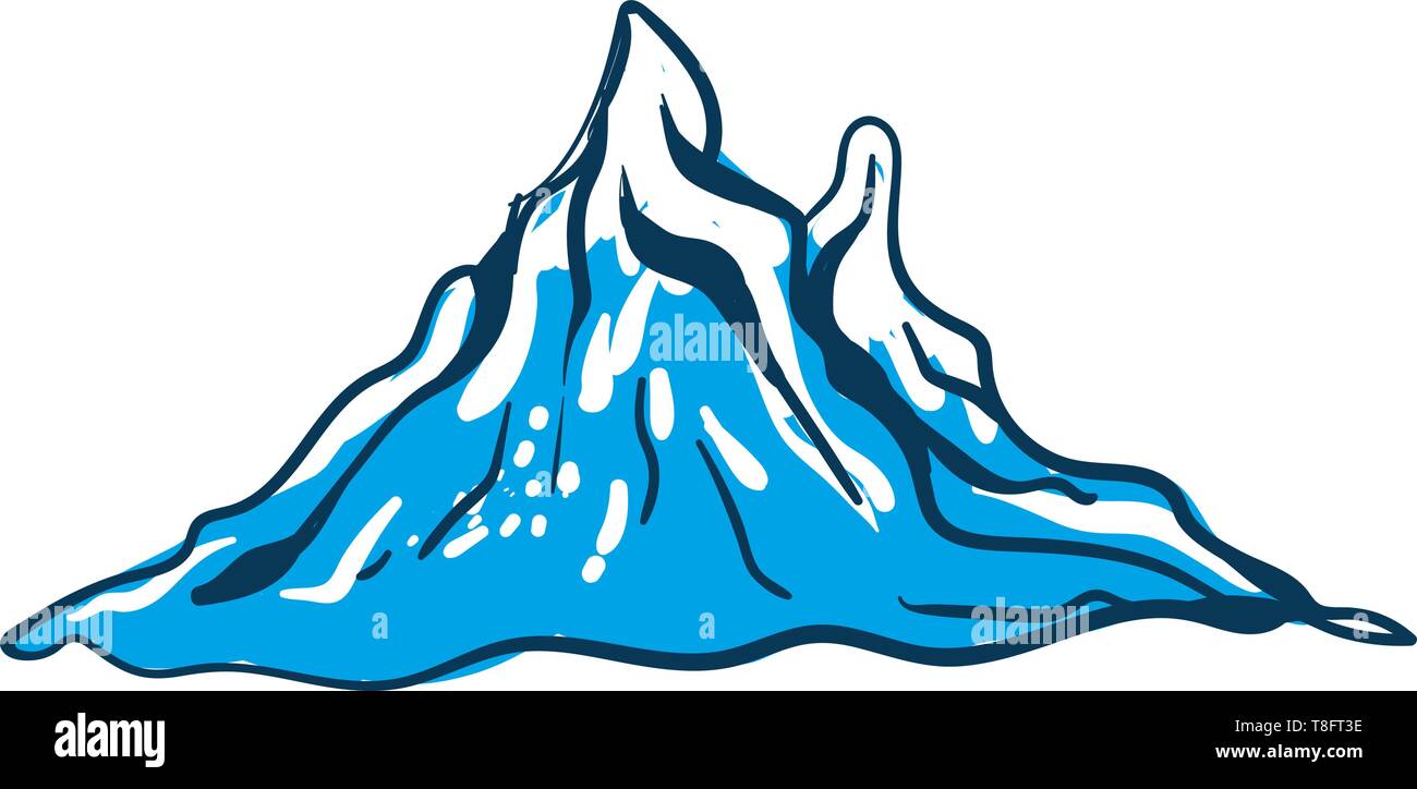 Enfant une montagne couverte de neige sur la saison d'hiver en bleu et noir couleurs ensemble isolé sur fond blanc du point de vue de l'avant, scénario, couleur Illustration de Vecteur