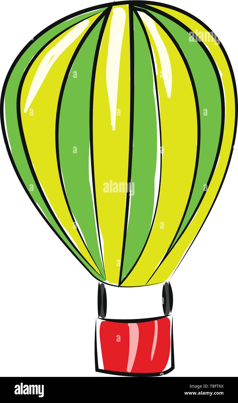 Une peinture d'un ballon jaune et vert avec panier rouge, Scénario, dessin en couleur ou d'illustration. Illustration de Vecteur