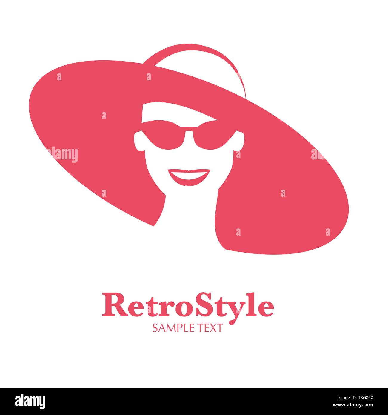 Icône ou l'avatar de femme souriante avec chapeau et lunettes de style rétro, isolé sur fond blanc Illustration de Vecteur