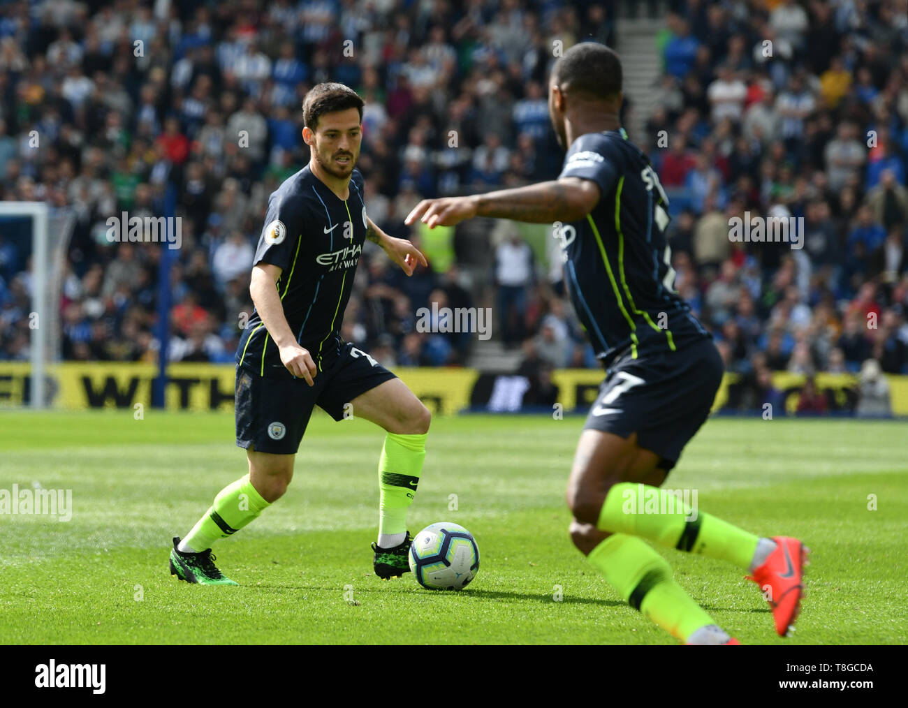 BRIGHTON, Angleterre - le 12 mai : David Silva (21) de Manchester City pendant le premier match de championnat entre Brighton & Hove Albion et Manchester City à l'American Express Community Stadium le 12 mai 2019 à Brighton, Royaume-Uni. (MB) Banque D'Images