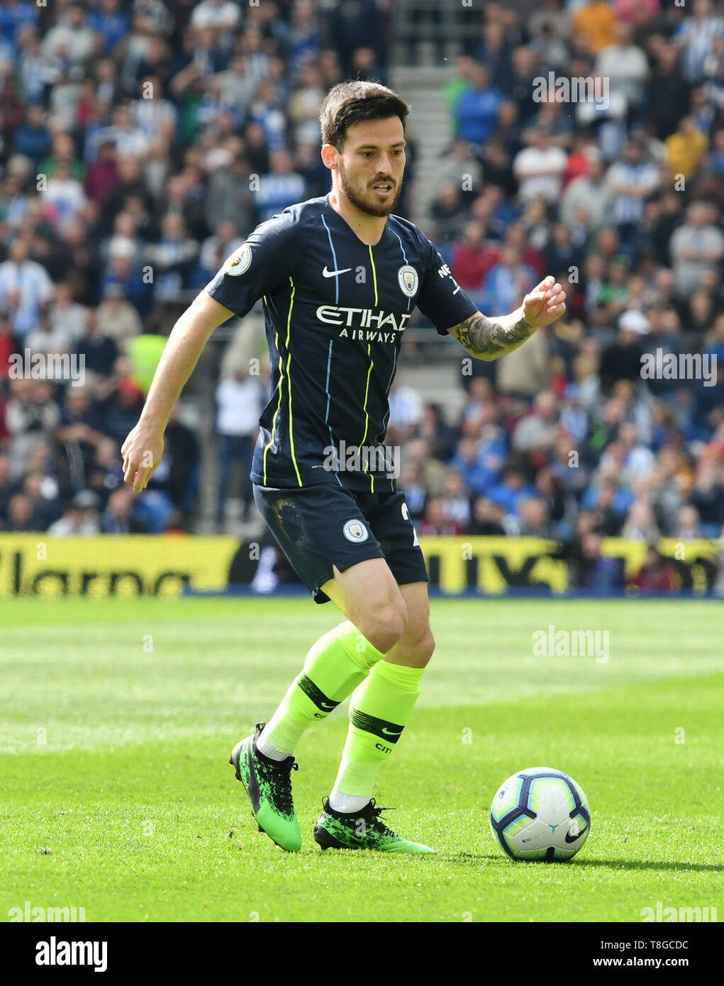 BRIGHTON, Angleterre - le 12 mai : David Silva (21) de Manchester City pendant le premier match de championnat entre Brighton & Hove Albion et Manchester City à l'American Express Community Stadium le 12 mai 2019 à Brighton, Royaume-Uni. (MB) Banque D'Images