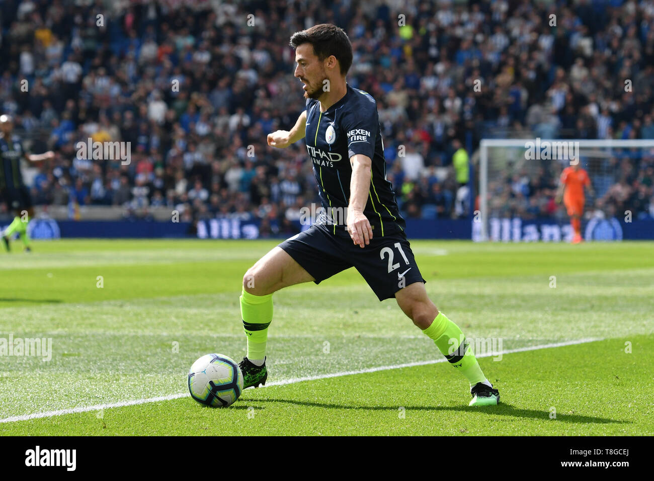 BRIGHTON, Angleterre - le 12 mai : David Silva (21) de Manchester City pendant le premier match de championnat entre Brighton & Hove Albion et Manchester City à l'American Express Community Stadium le 12 mai 2019 à Brighton, Royaume-Uni. (MB) Banque D'Images