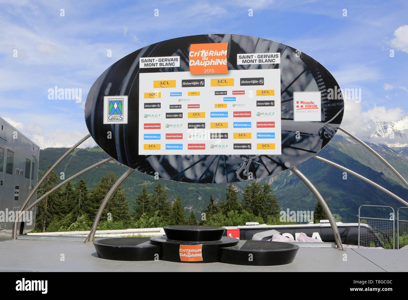 Podium. Le Critérium du Dauphiné. 2015. Le Bettex. Saint-Gervais-les-Bains. Banque D'Images