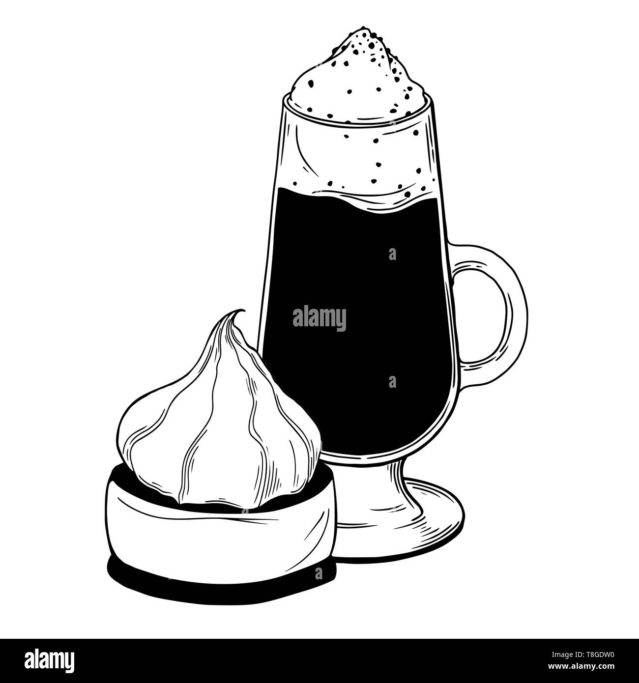 Tasse avec une boisson et des gâteaux. Dessert isolé sur fond blanc. Vector Illustration de Vecteur