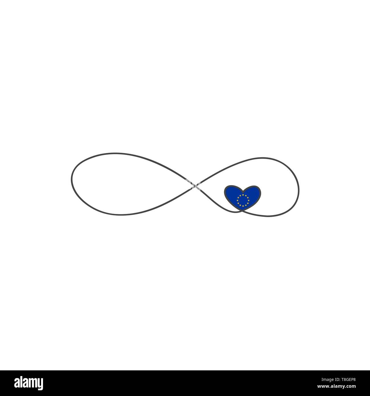 Signe de l'infini et le cœur et et et de l'Union européenne sur l'icône en forme de drapeau. Élément de mariage pour concept mobile et les applications web illustration. Pour l'icône de la ligne mince Illustration de Vecteur