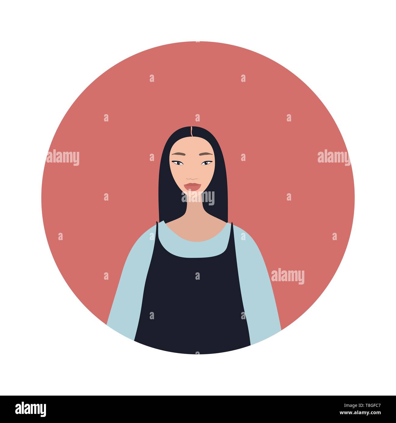 Jeune femme asiatique aux cheveux noirs regarde Belle élégante Illustration de Vecteur