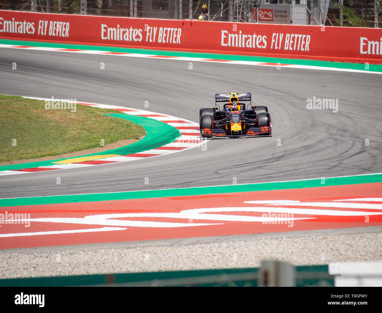 MONTMELO, ESPAGNE-10 mai 2019 : Pierre Gasly conduisant le Red Bull RB15 durant la première pratique sur 2019 Grand Prix d'Espagne au circuit de Barcelona-Cata Banque D'Images