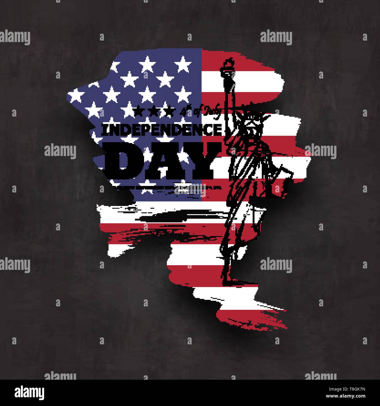 4 juillet Jour de l'indépendance des États-Unis . Grunge forme abstraite avec l'Amérique d'un drapeau et statue de la liberté design dessin on chalkboard texture background . Illustration de Vecteur