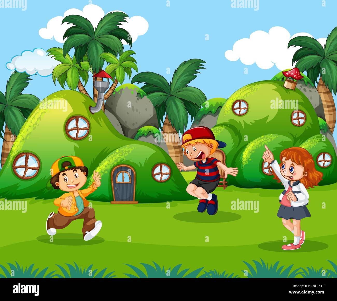 Enfants jouant dans l'illustration fantasy land Illustration de Vecteur