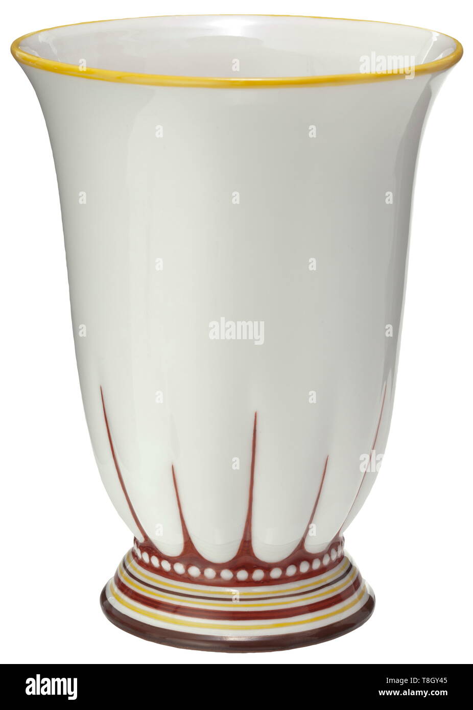 Un vase en forme de calice, pas de numéro de modèle. Porcelaine émaillée polychrome sous glaçure verte, la marque de fabrication S'Allach' sur la base. Environ 17 cm de hauteur., historique, historique de la porcelaine, faïence, 20e siècle, Editorial-Use-seulement Banque D'Images