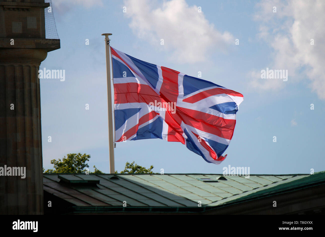 Impressionen : britische Fahne Besuch des britischen - Thronfolgerpaares in Deutschland, 7.Mai 2019, Pariser Platz, Berlin-Mitte (nur für redaktionell Banque D'Images