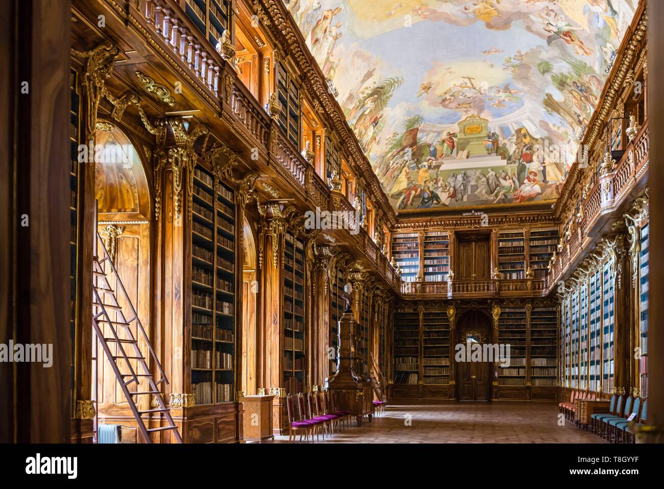 République tchèque, Praha, inscrite au Patrimoine Mondial de l'UNESCO, zone Strahov, le monastère de Strahov philosophical library Banque D'Images