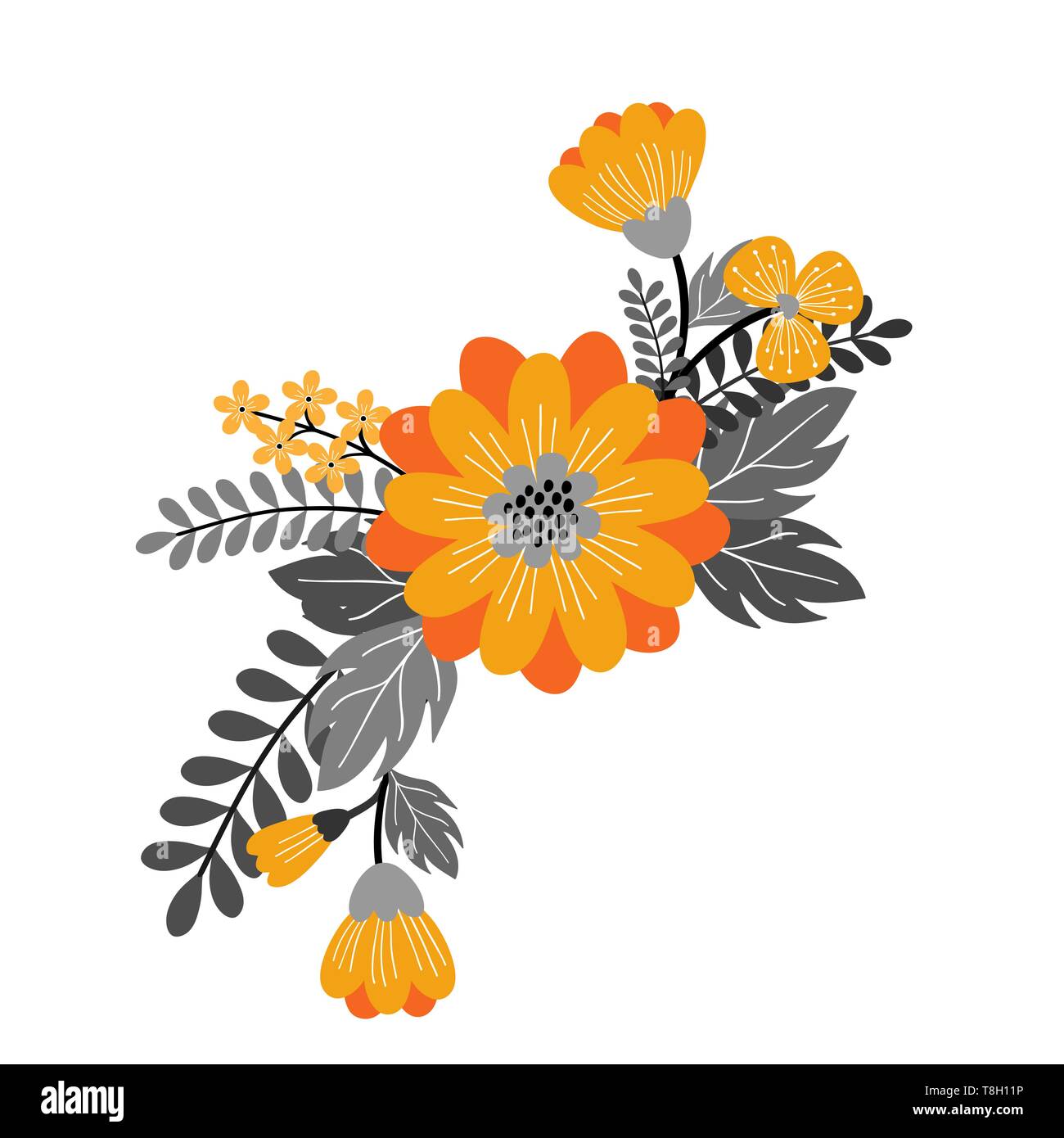 Hand drawn vector composition florale avec des fleurs orange pour votre conception Illustration de Vecteur