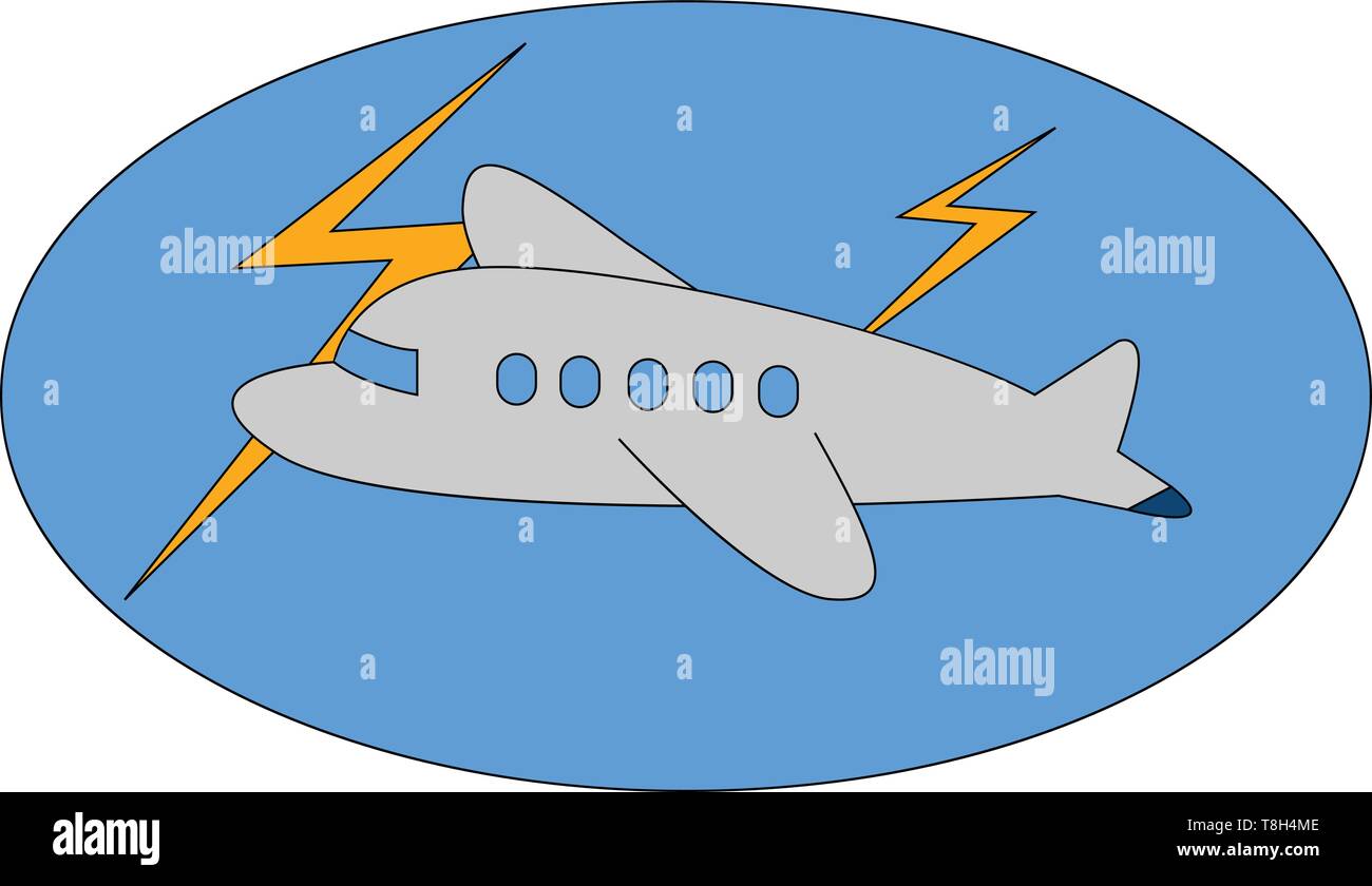 Un petit avion volant à Thunder et luminaires , Scénario, dessin en couleur ou d'illustration. Illustration de Vecteur