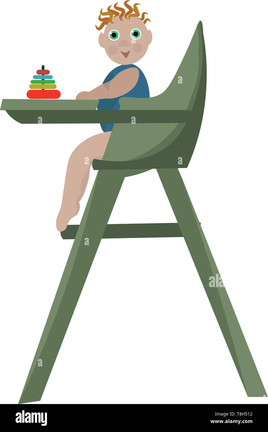 Petit Bebe Sur La Haute Chaise De Bebe Avec Son Jouet Sur Elle Scenario Dessin En Couleur Ou D Illustration Image Vectorielle Stock Alamy