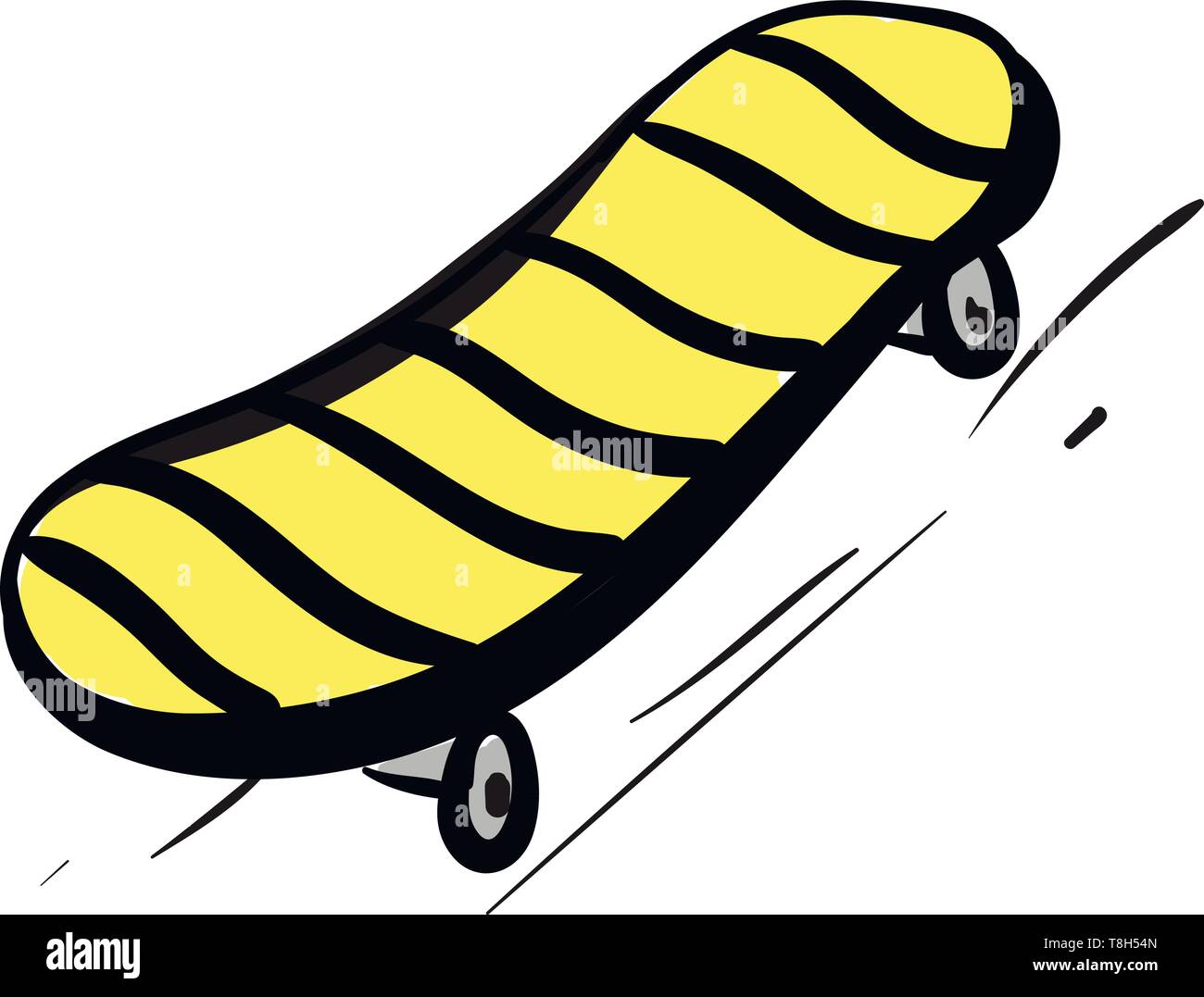 Un skateboard jaune et noir qui est bagué , Scénario, dessin en couleur ou d'illustration. Illustration de Vecteur