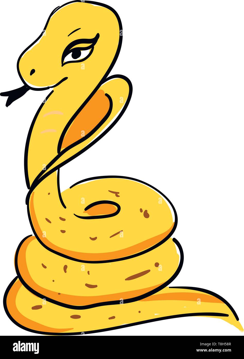 Un long serpent de couleur jaune avec de très beaux yeux , Scénario, dessin en couleur ou d'illustration. Illustration de Vecteur