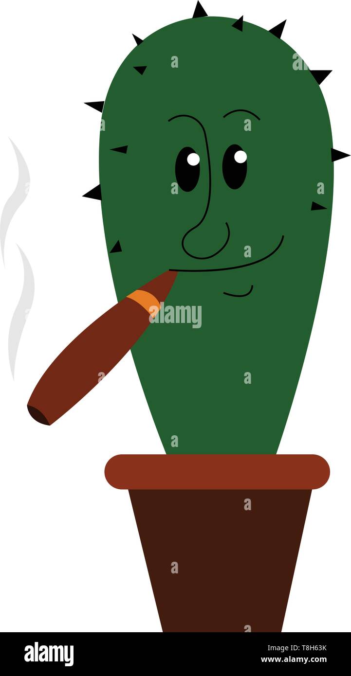 Un cactus avec des épines qui est fumer un cigare , Scénario, dessin en couleur ou d'illustration. Illustration de Vecteur