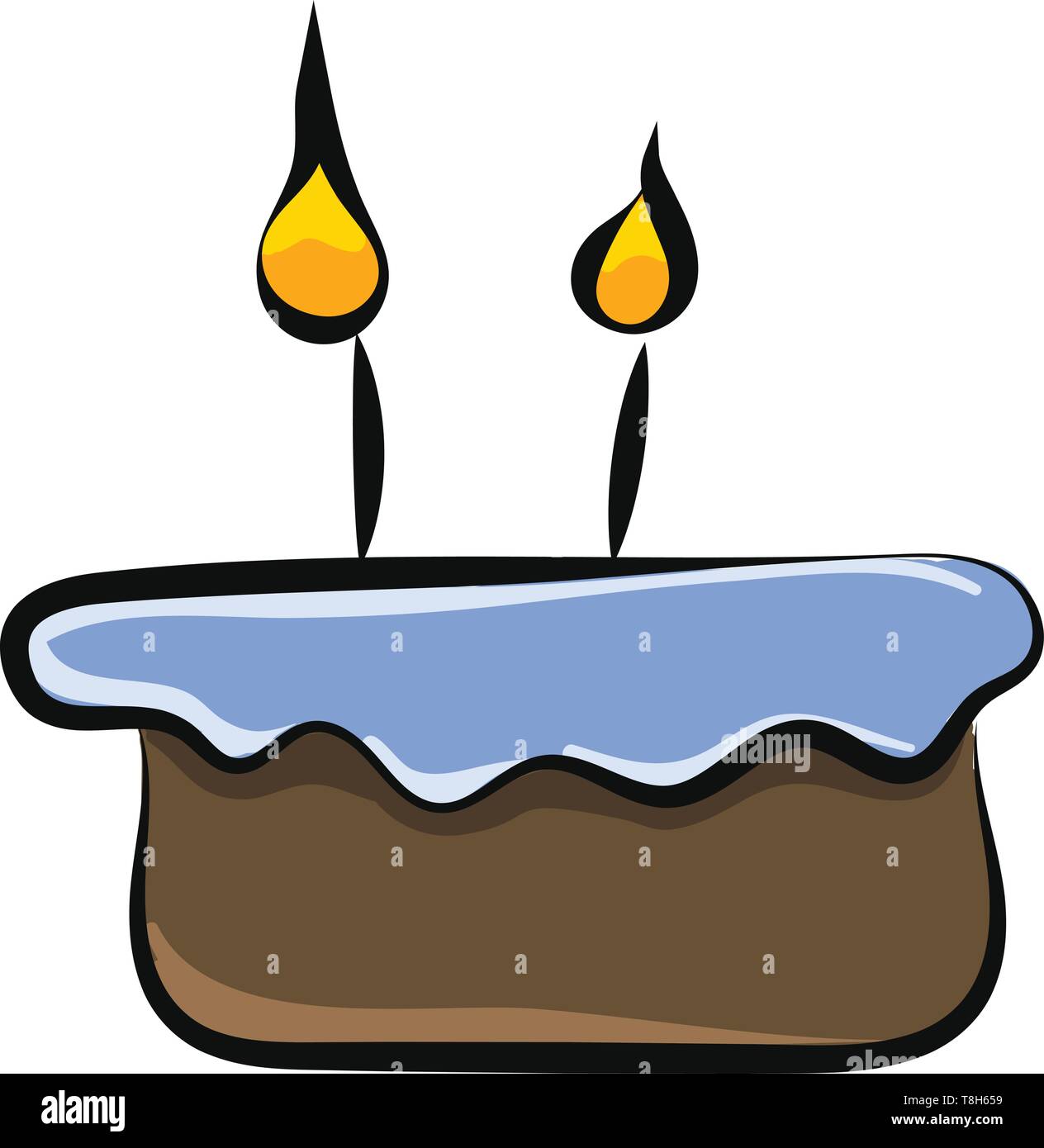 L'icône d'un gâteau avec deux bougies allumé sur elle , vector, dessin en couleur ou d'illustration. Illustration de Vecteur