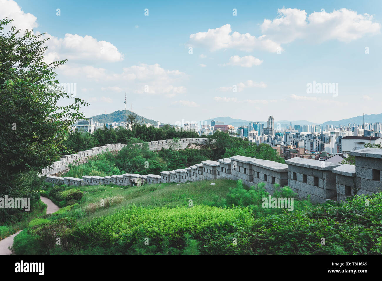 Cityscape et Tour N de Séoul sur la montagne Namsan, Séoul, Corée du Sud Banque D'Images