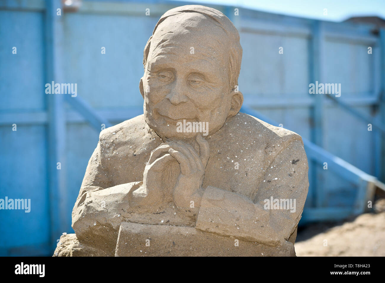 Le président russe Vladimir Poutine sur le visage d'un Brexit sculpture à thème au Festival de sculptures de sable, Weston Weston-super-Mare. Banque D'Images