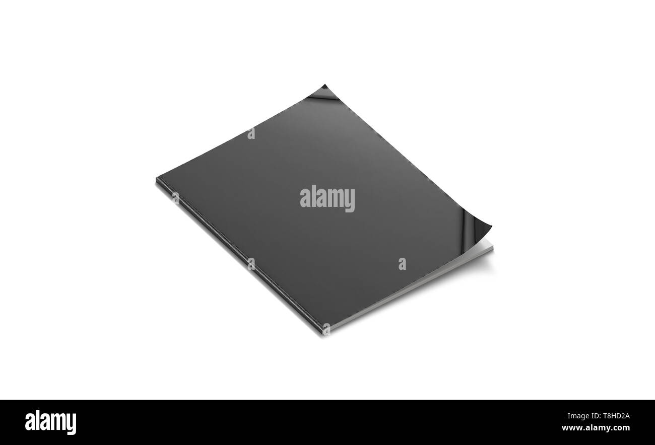 Noir blanc magazine fermé immersive, isolée, vue de côté, rendu 3d. Journal foncé maquette broché de mensonges. Modèle de brochure catalogue gris. Note vide Banque D'Images