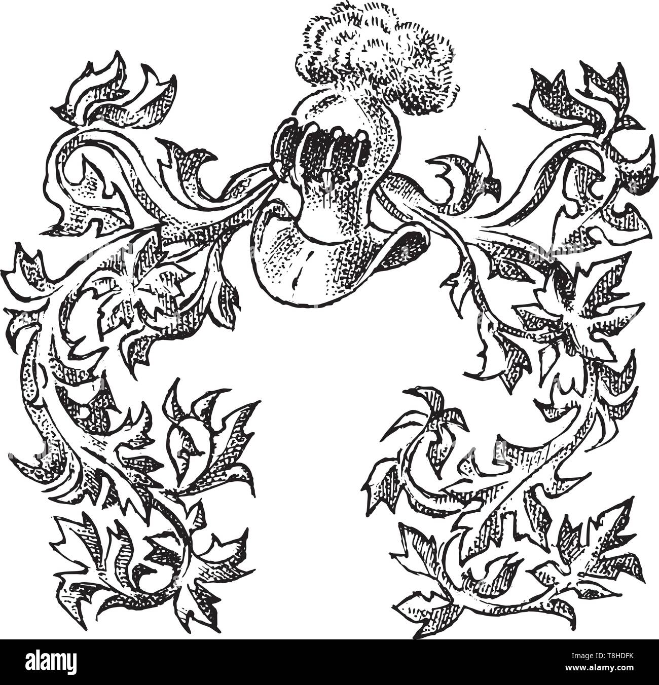 Éléments calligraphiques avec ornement de style baroque. Vintage médiévale héraldique. Décoration florissante pour les armoiries d'un royaume de fantaisie Illustration de Vecteur