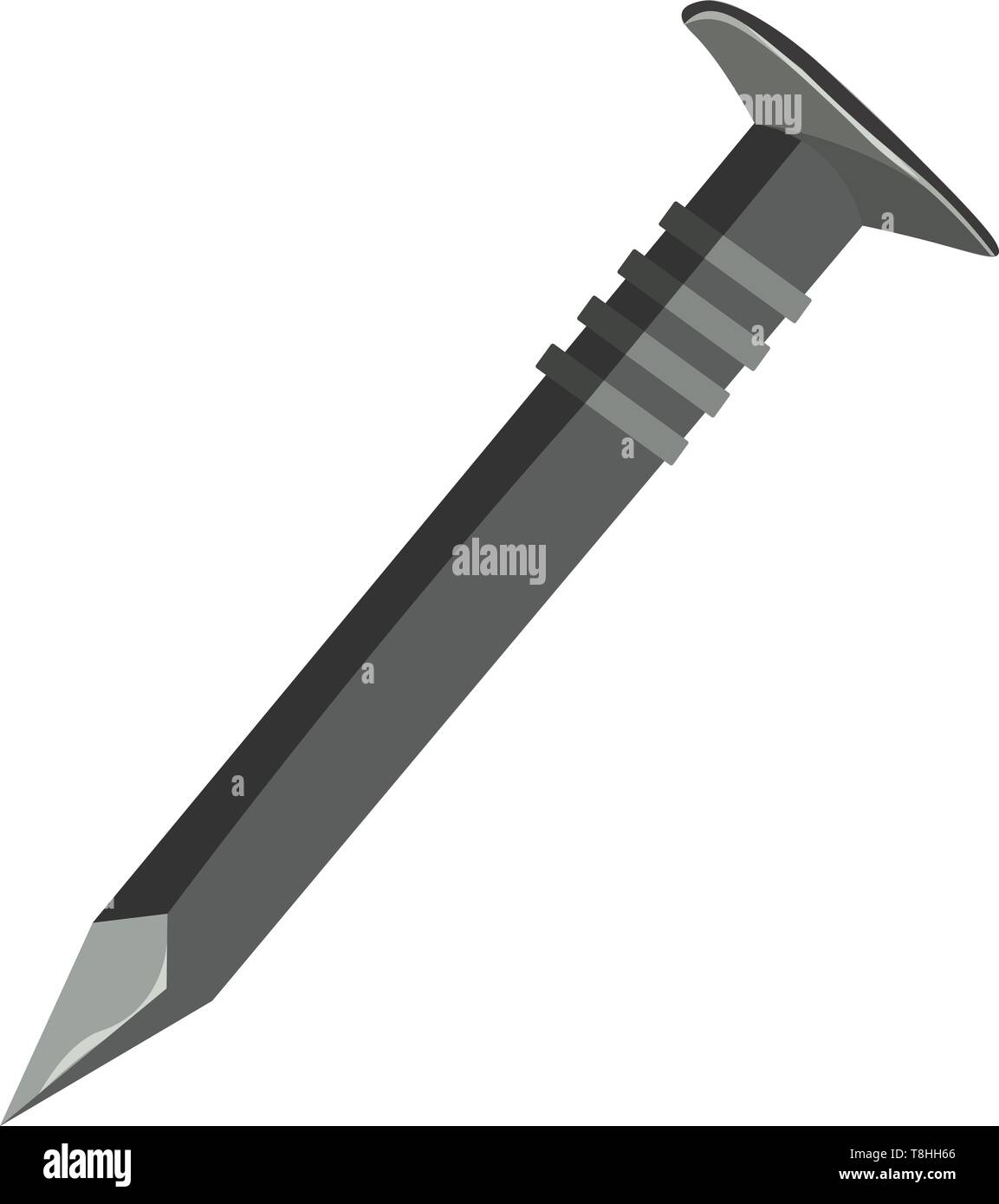 Un clou en métal gris avec les threads, une pointe et un sommet plat, Scénario, dessin en couleur ou d'illustration. Illustration de Vecteur