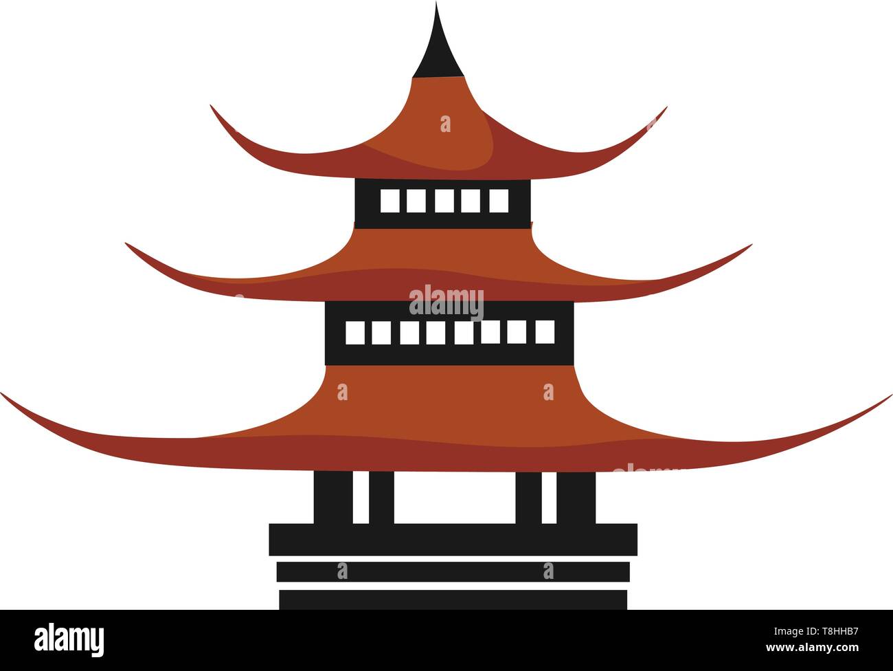 Une grande pagode rouge maison de trois étages, Scénario, dessin en couleur ou d'illustration. Illustration de Vecteur