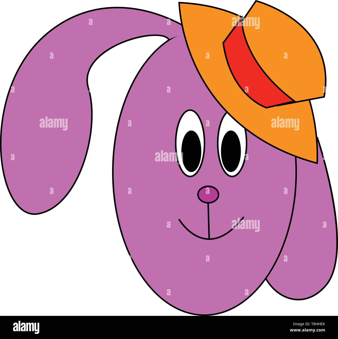 Un lapin mignon avec de longues oreilles flappy portant un chapeau jaune et orange, Scénario, dessin en couleur ou d'illustration. Illustration de Vecteur