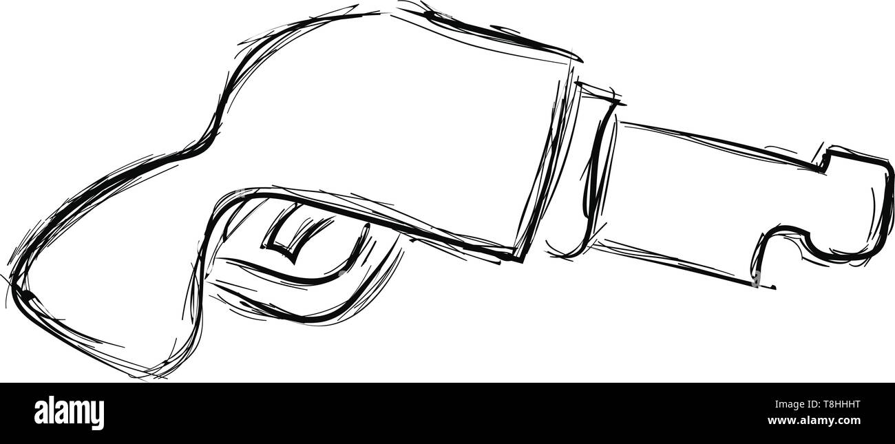 Une esquisse d'un pistolet comme arme, Scénario, dessin en couleur ou d'illustration. Illustration de Vecteur