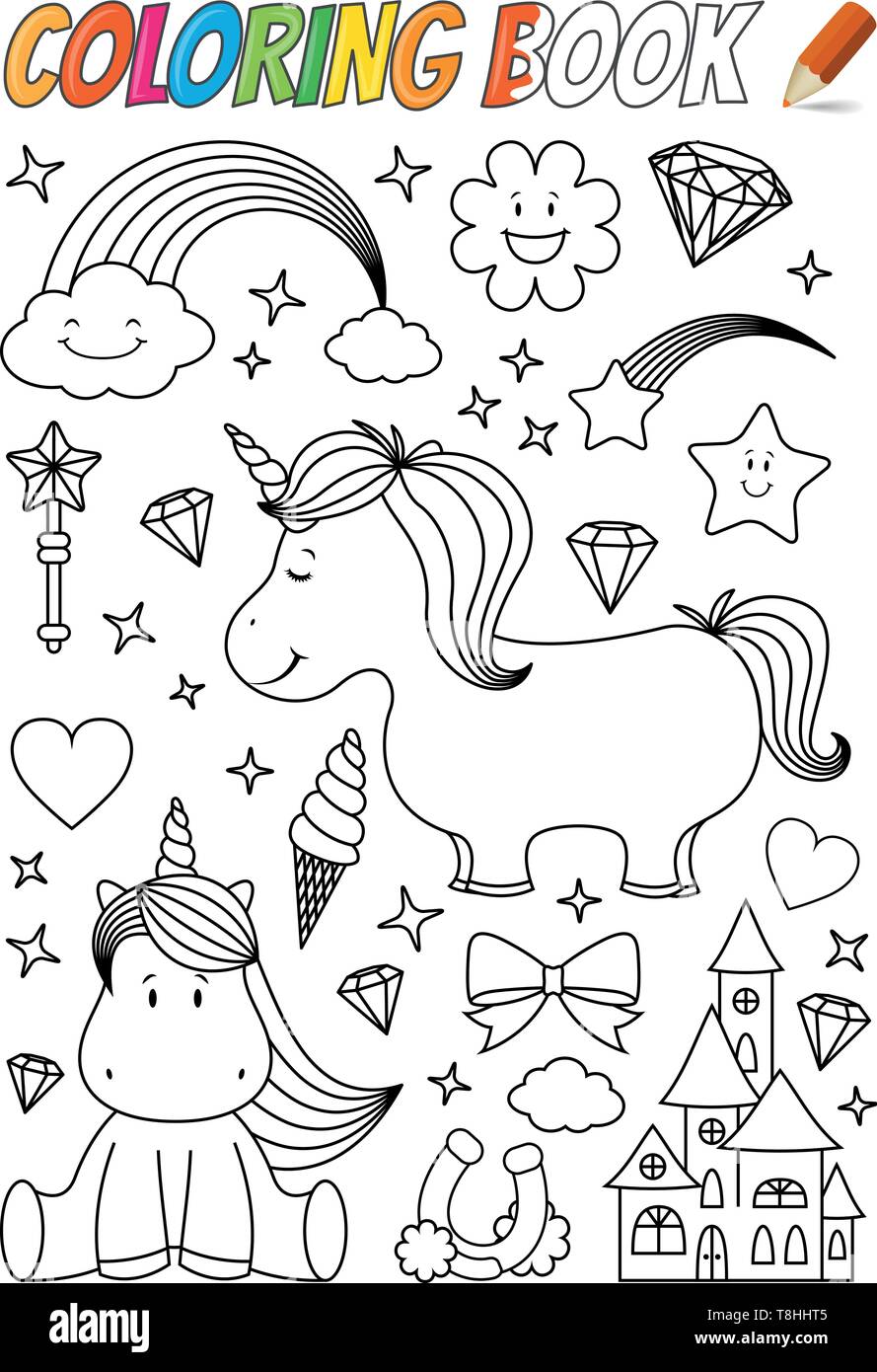 Modèle de livre de coloriage de licorne Image Vectorielle Stock  Alamy