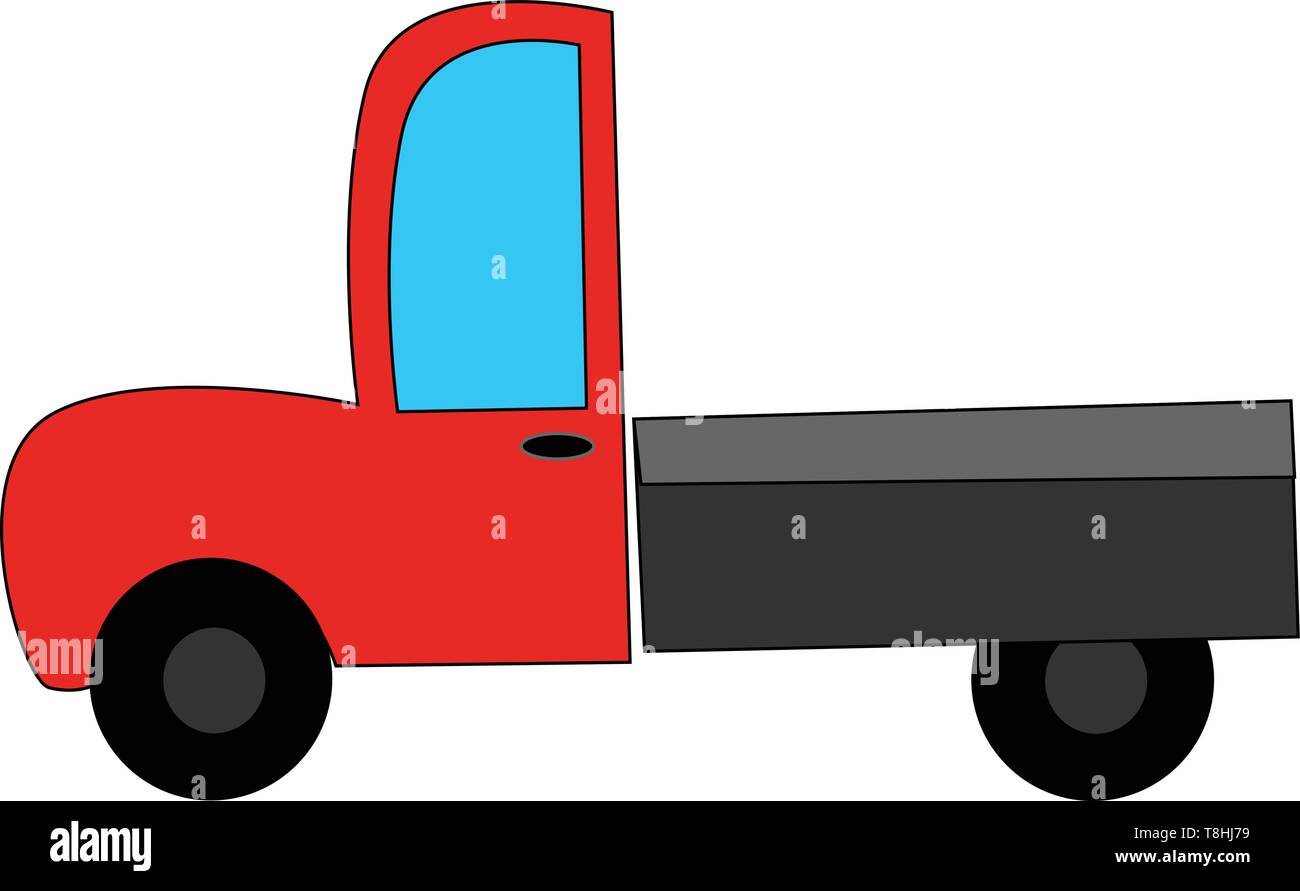 Un ramassage rouge avec une grande fenêtre bleu et un tronc droit, Scénario, dessin en couleur ou d'illustration. Illustration de Vecteur