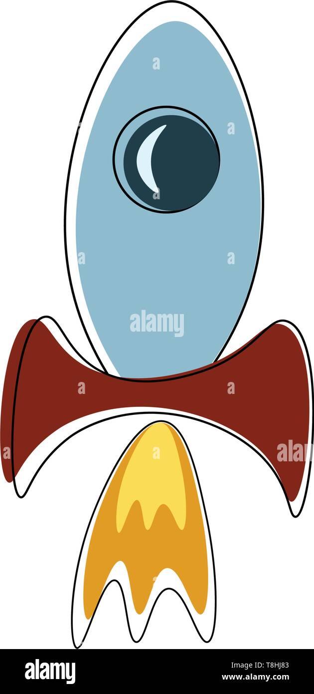Une fusée d'argent avec les nageoires rouges et des flammes qui s'échappaient du fond, Scénario, dessin en couleur ou d'illustration. Illustration de Vecteur