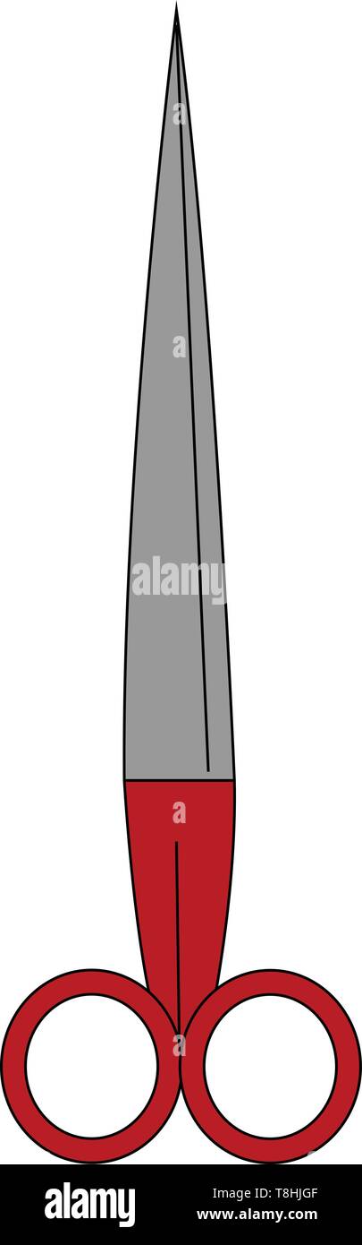 Une paire de longs ciseaux fermés avec des poignées rouges, Scénario, dessin en couleur ou d'illustration. Illustration de Vecteur